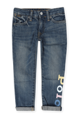 גילאי 2-4 מכנסי ג'ינס בשטיפה בינונית עם כיתוב פולו POLO RALPH LAUREN KIDS