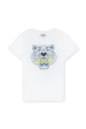 גילאי 2-5 חולצת טי לבנה עם סמל נמר כחול KENZO KIDS