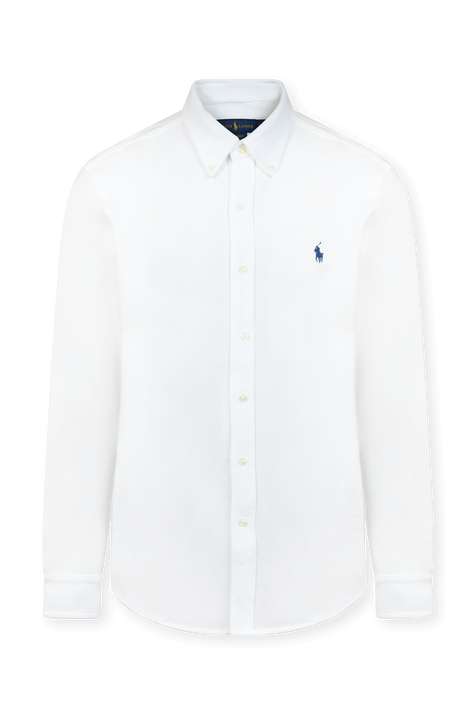 חולצת כפתורים ארוכה לבנה עם לוגו רקום