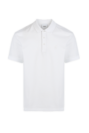 Monogram Motif Cotton Pique Polo Shirt in White BURBERRY
