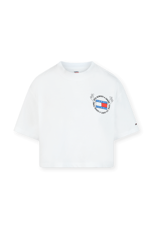 חולצת קרופ אוברסייז לבנה עם לוגו TOMMY HILFIGER