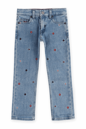 גילאי 4-6 מכנסי ג׳ינס רקומים בגזרה ישרה TOMMY HILFIGER KIDS