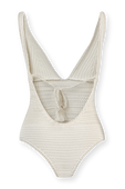 תמונה אחורית של One-Piece Crochet Swimsuit in Ivory
