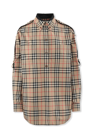 חולצת משבצות אוברסייז בצבע בז' BURBERRY