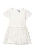 גילאי 3-12 שמלה בגוון לבן עם חצאית טול PETIT BATEAU