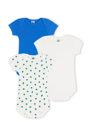 גילאי 3-36 חודשים מארז שלושה בגדי גוף בגווני לבן וכחול PETIT BATEAU