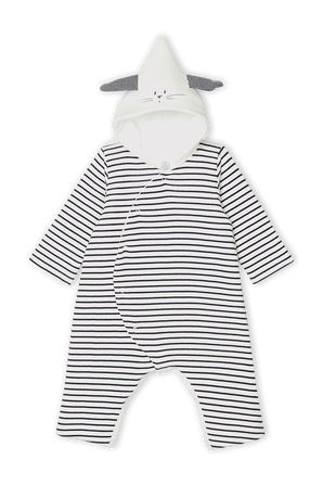 גילאי NB-18 חודשים אוברול פסים עם כובע ארנב PETIT BATEAU