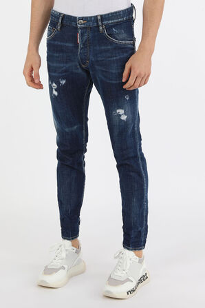 מכנסי סקיני ג'ינס עם קרעים בשטיפה כחולה  DSQUARED2