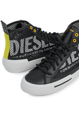 תמונת תקריב של Mesh Logo High Top Sneakers in Black
