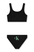 גילאי 4-12 סט בגד ים בקיני שחור עם לוגו CALVIN KLEIN