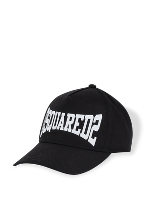 כובע מצחייה שחור עם דפוס לוגו בלבן DSQUARED2 KIDS