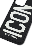 כיסוי לאייפון 12 פרו עם כיתוב אייקון ממותג בגוון שחור DSQUARED2