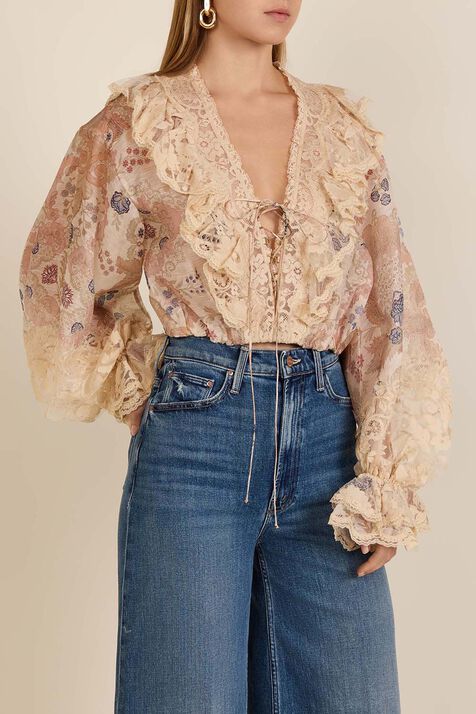 חולצת פשתן בהדפס פרחוני ZIMMERMANN