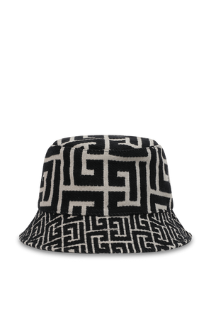 כובע באקט עם הדפס מונוגרמי בגווני שחור ובז' BALMAIN