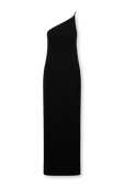 תמונה קידמית של שמלת מקסי שחורה אסימטרית