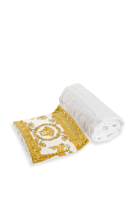 מגבת אמבטיה לבנה עם הדפס בארוק בזהב VERSACE HOME