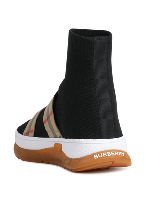מידות 27-35 נעלי גרב שחורות עם משבצות אייקוניות BURBERRY