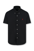 חולצה מכופתרת קצרה שחורה עם לוגו רקום POLO RALPH LAUREN
