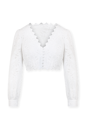 חולצת קרופ לבנה עם עיטורי תחרה טרופיים MICHAEL KORS