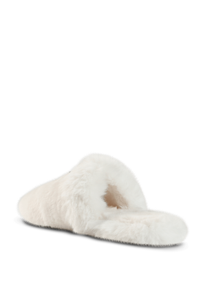 Faux Fur Palazzo Slippers in White VERSACE 