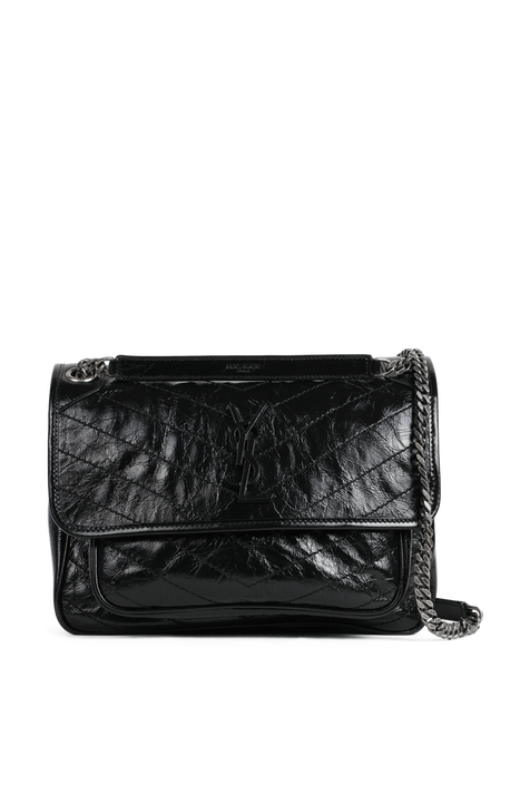 Niki MD Bag in Black Shiny Crinkled Vintage Leather SAINT LAURENT