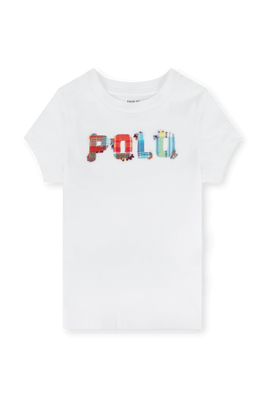 גילאי 8-16 חולצת טי לבנה עם לוגו פאץ' צבעוני רקום POLO RALPH LAUREN KIDS
