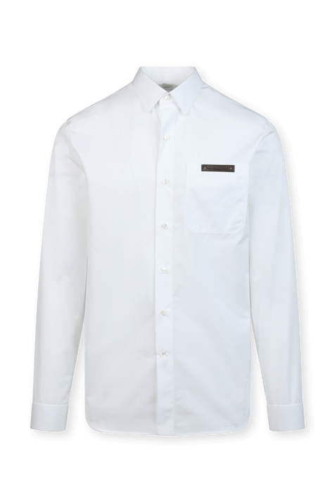 חולצת כפתורים ארוכה קלאסית עם תגית בגוון לבן