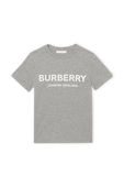 גילאי 3-14 חולצת טי באפור עם לוגו לבן BURBERRY