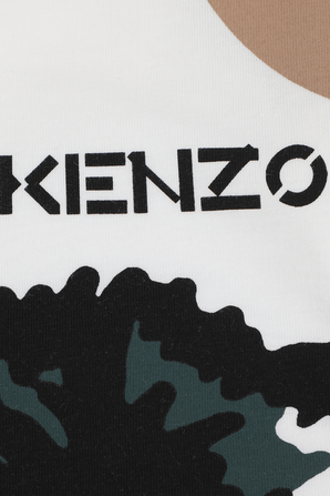 גילאי 6-12 חולצת טי ארוכה עם הדפס נמר ואריה בגוון לבן KENZO KIDS