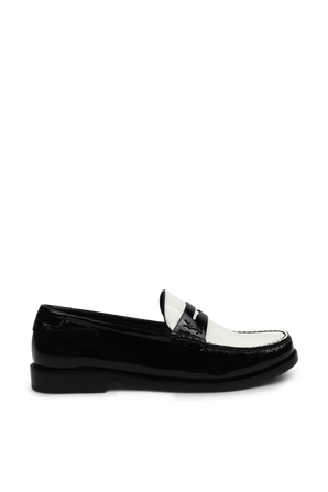 נעלי מוקסין מעור בגווני שחור ולבן SAINT LAURENT