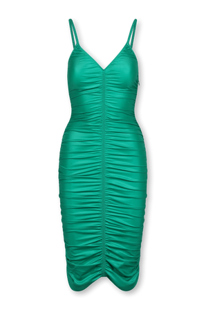 שמלת מידי כיווצים במראה מבריק ובגוון ירוק ALEXANDER WANG