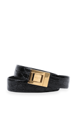 חגורת עור שחורה עם אבזם זהב מרובע SAINT LAURENT
