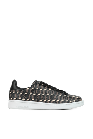 Logo Print Leather Sneakers in Black and Brown DSQUARED2