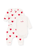 מארז שלושה חלקים הכולל בגד גוף, מכנסיים וחולצה בהדפס לבבות - גילאי 12-18 חודשים PETIT BATEAU
