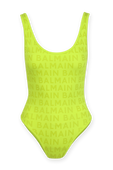 Olimpionic One-Piece Swimsuit in Green Logomania BALMAIN