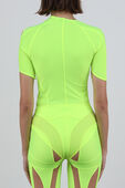 תמונת דוגמן אחורית של בגד גוף עם פתחי קאטאאוט בצבע ירוק ניאון