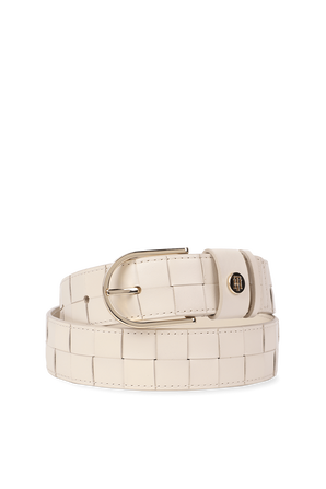 Classics High Waisted Woven Leather Belt in Beige TOMMY HILFIGER