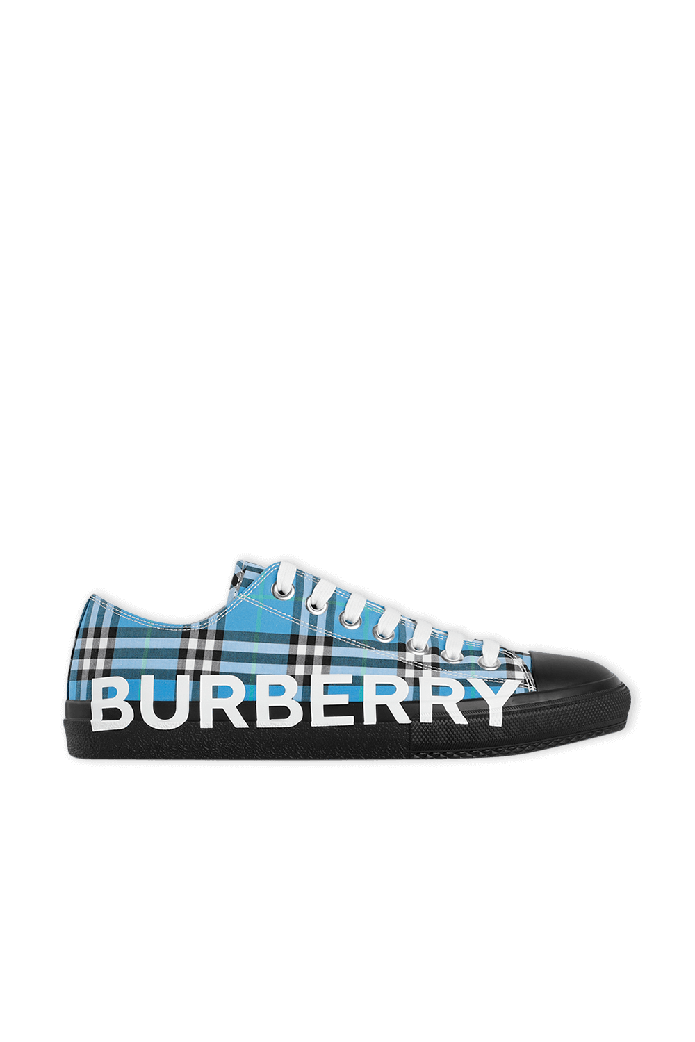 Logo Print Check Cotton Sneakers in Blue Azure BURBERRY