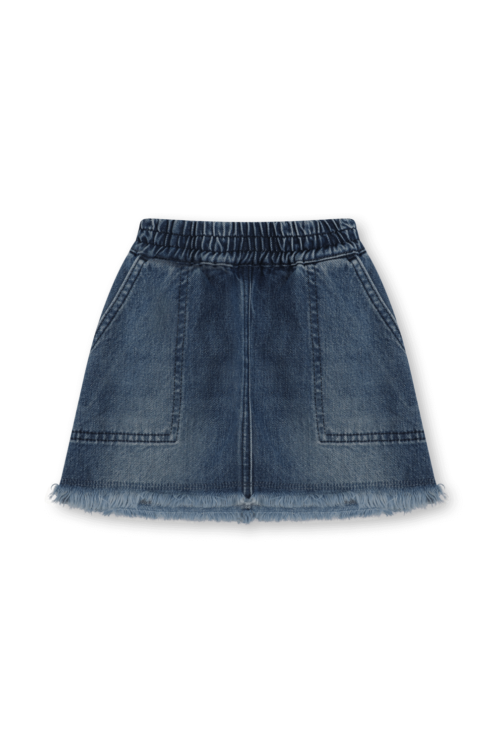 תמונה קידמית של חצאית ג'ינס קצרה