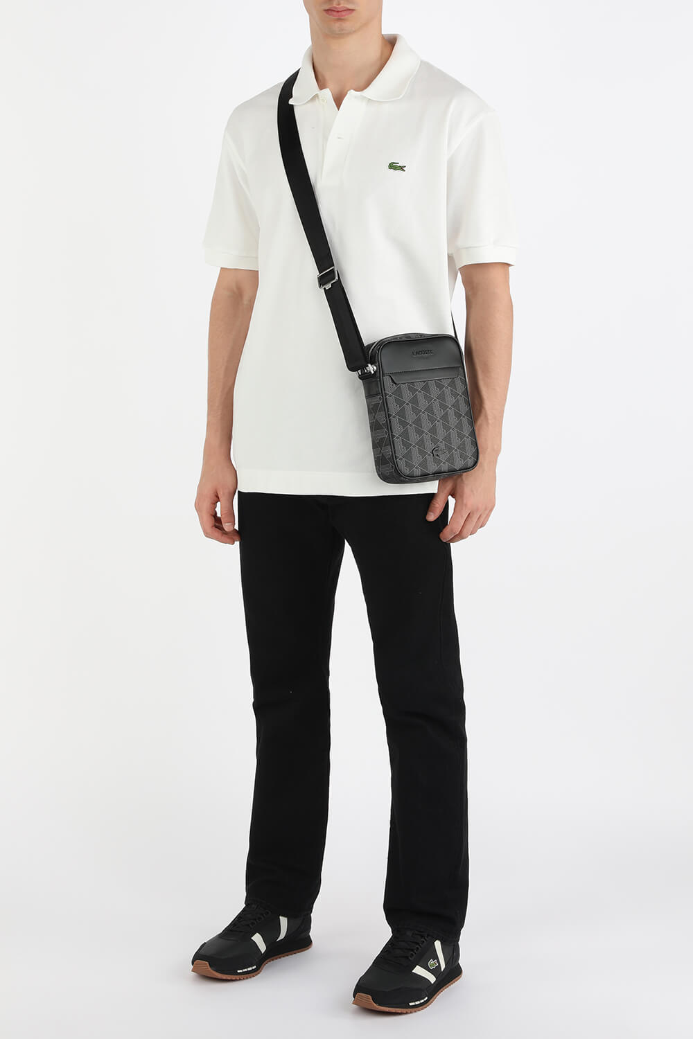 The Blend Monogram Canvas Vertical Bag In Grey And Black LACOSTE