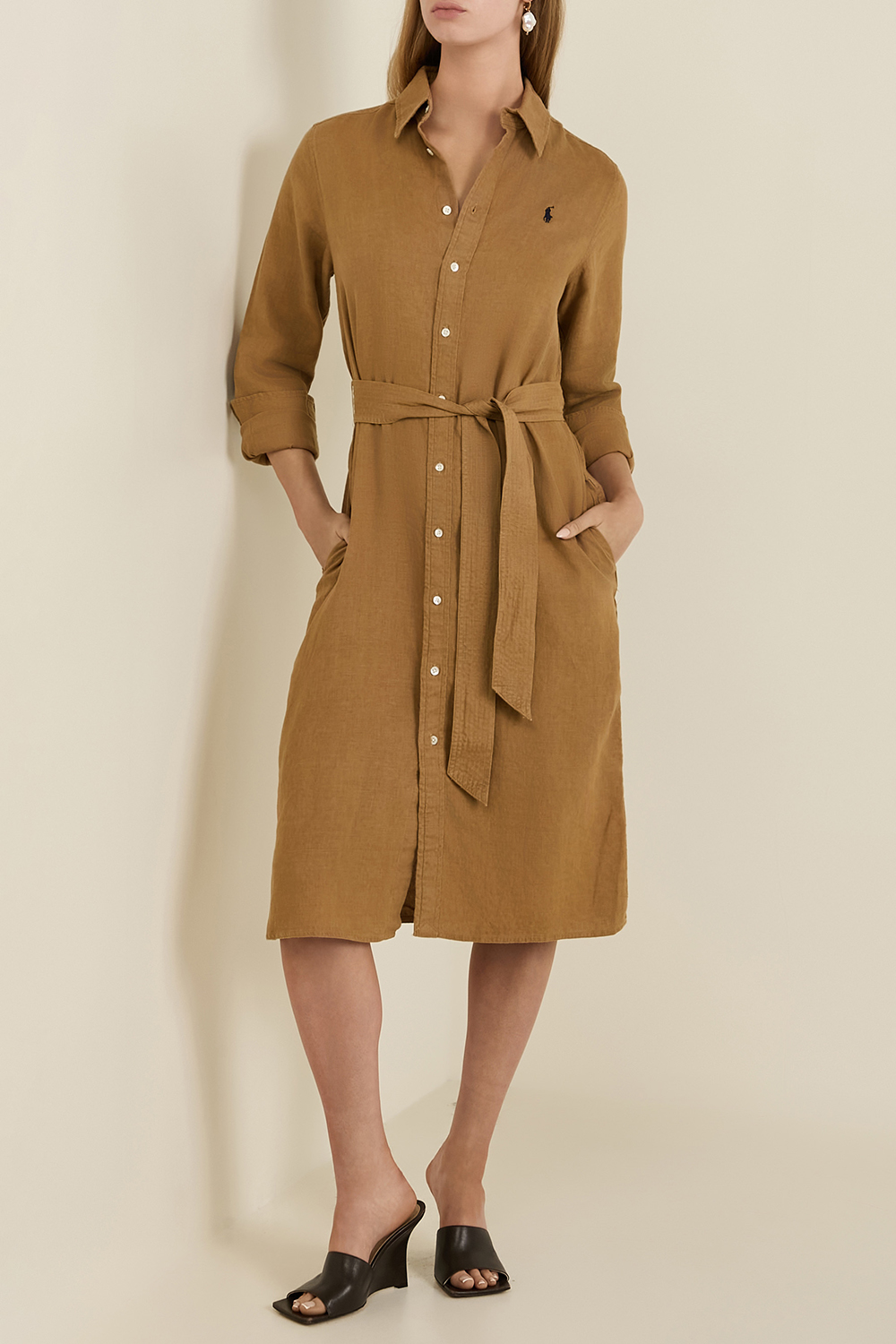 תמונת דוגמן קידמית של שמלת מידי מפשתן