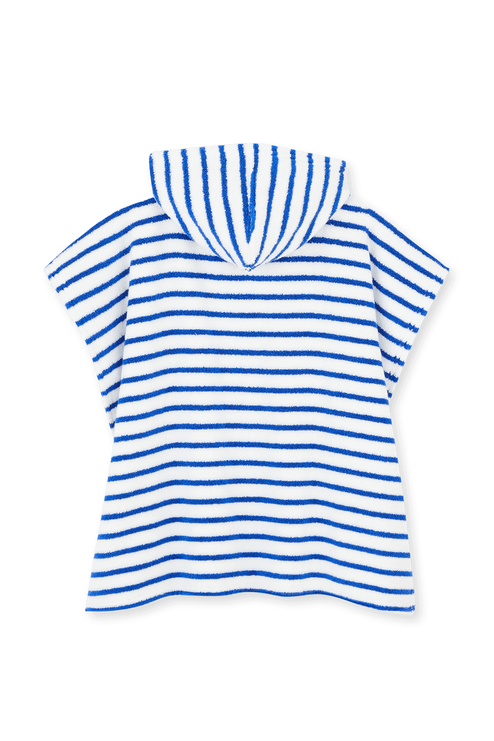 תמונת תקריב של מגבת פונצ'ו בכחול ולבן