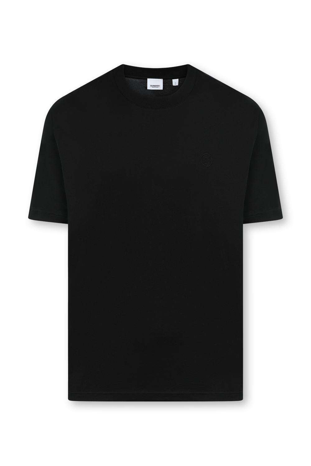 תמונה קידמית של חולצת טי שחורה עם לוגו רקום