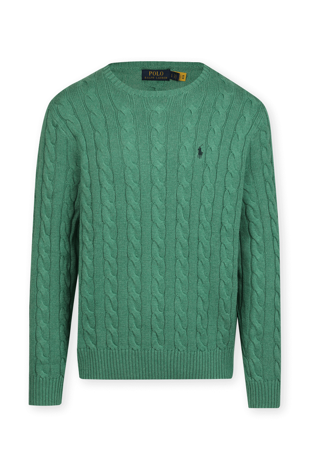 תמונה קידמית של Cable-Knit Cotton Sweater in Green
