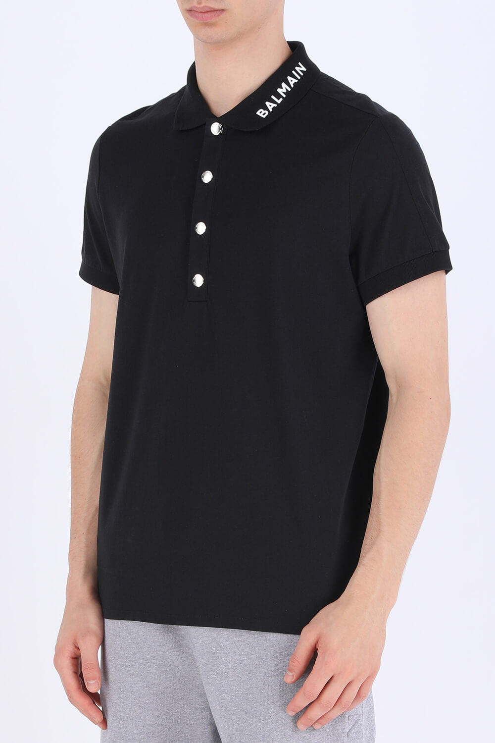 תמונת דוגמן קידמית של Balmain Collar Polo Tshirt in Black