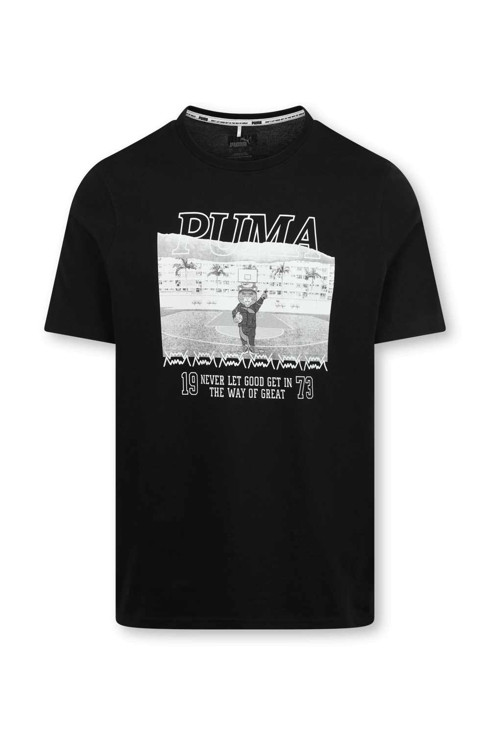 תמונה קידמית של חולצת כדורסל שחורה עם הדפס חתול