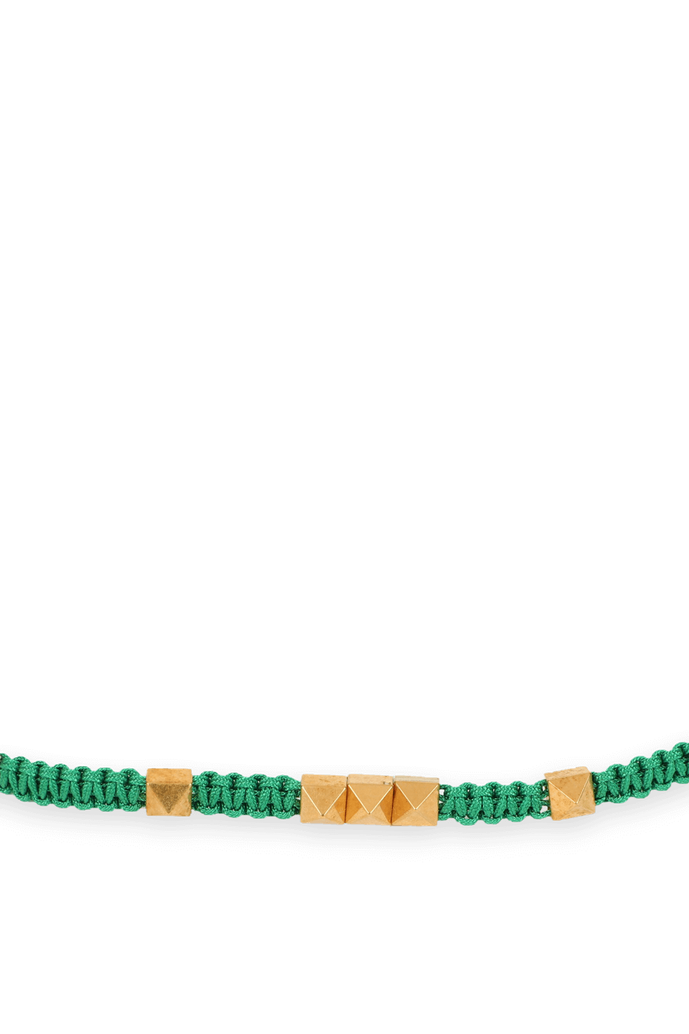 תמונת פנים של צמיד קשירות ירוק עם חרוזים זהובים