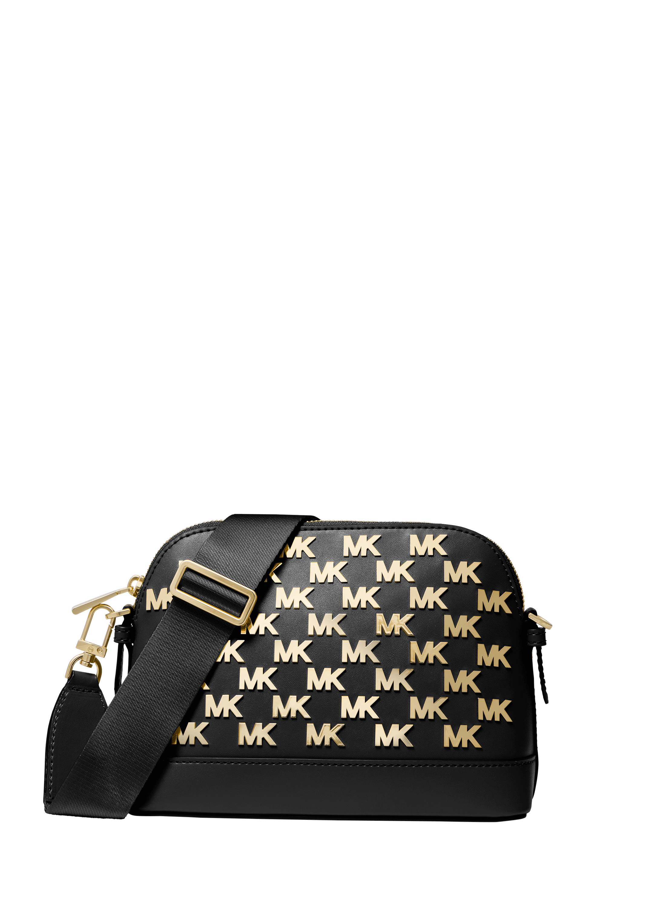 תמונה קידמית של תיק קרוס דום בגודל גדול עם דוגמה לוגומאנית מוזהבת