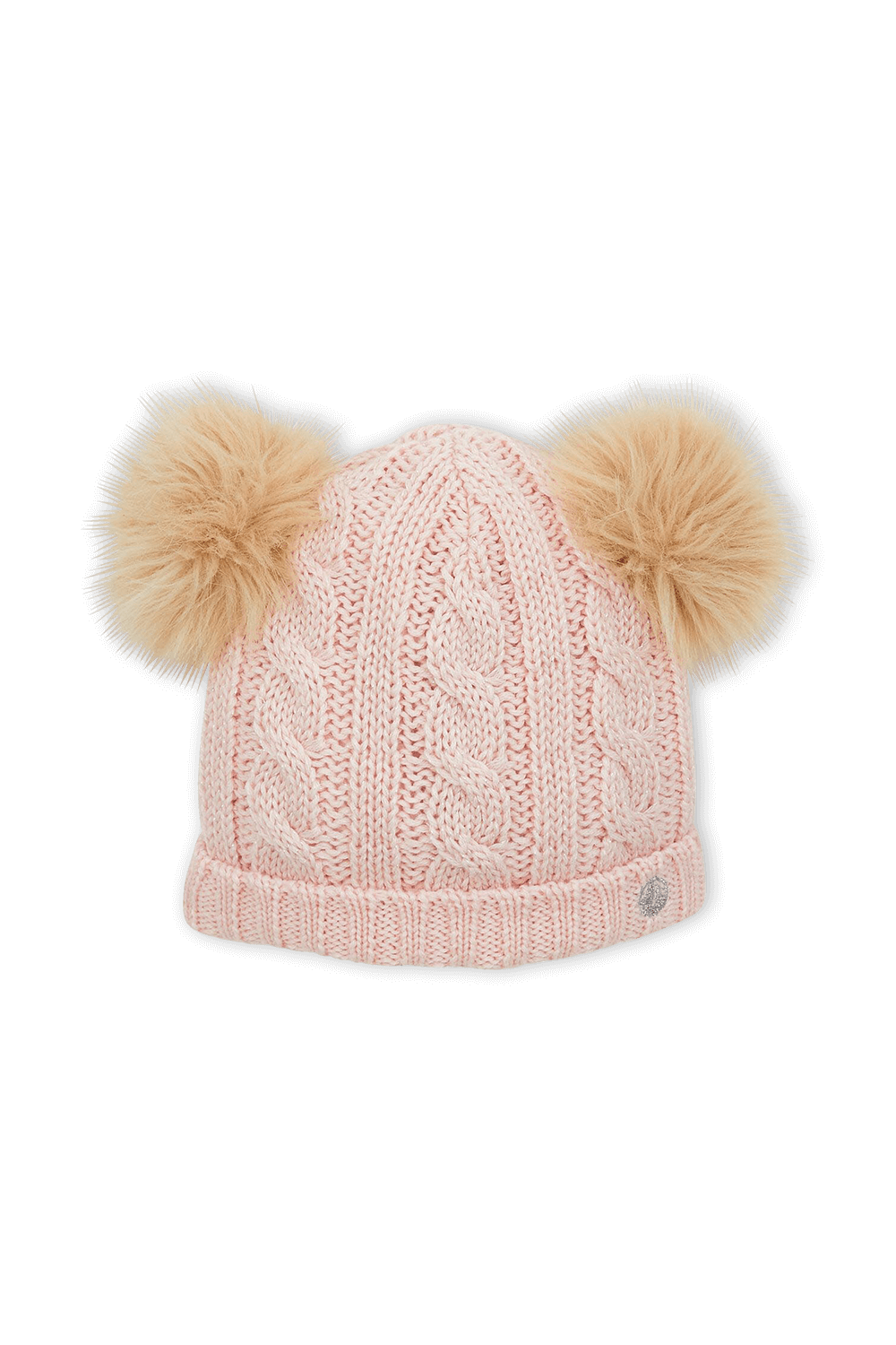 תמונה קידמית של כובע גרב עם שני פונפונים בצבע ורוד