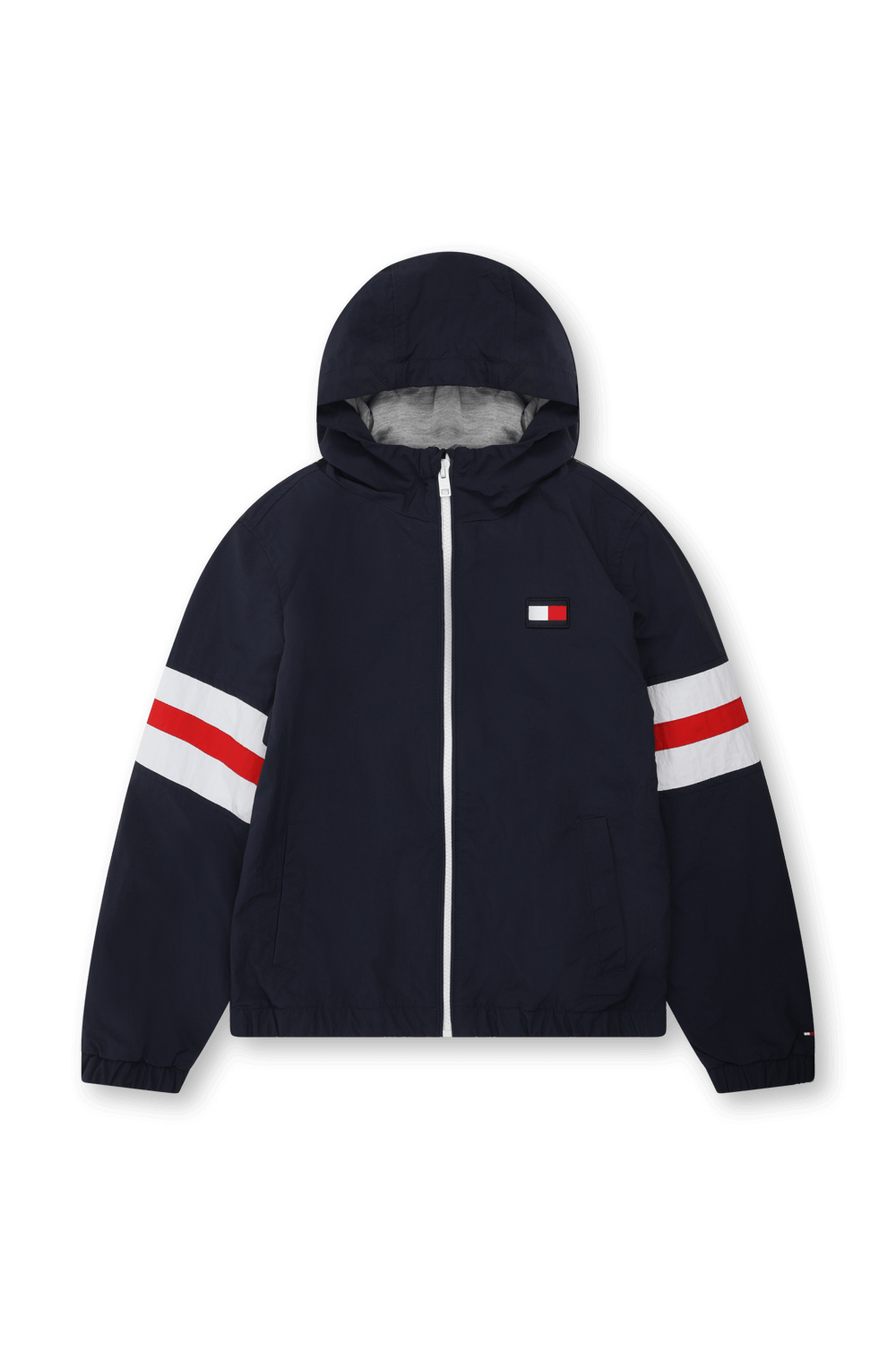 תמונה קידמית של גילאי 4-6 קולור בלוק ז'קט כחול עם דגל המותג